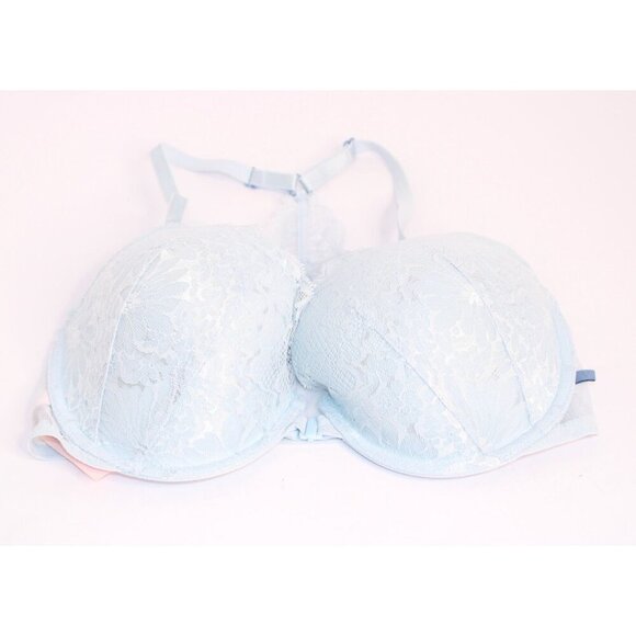 Victoria's Secret 34DD Blue Solid Push Up Lace Lightly Padded Unwired Razorback - Picture 3 of 14